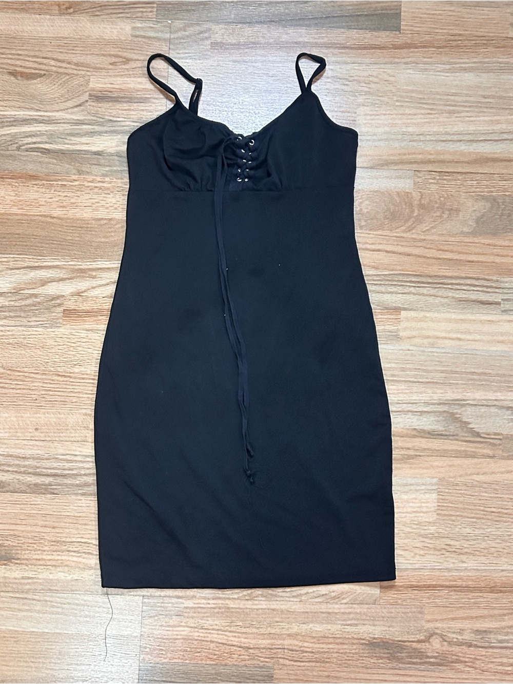 Ambiance Black Lace-Up Spaghetti Strap Mini Dress